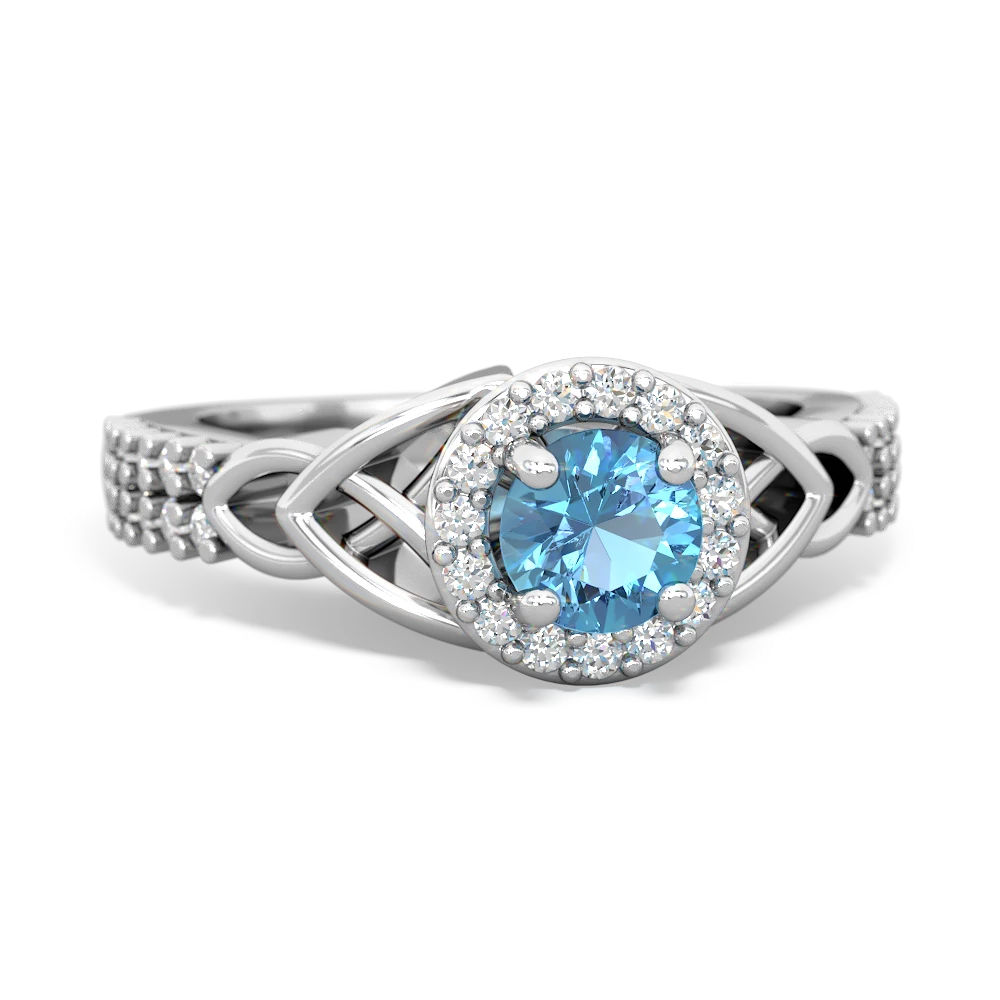 Blue Topaz Celtic Knot Halo 14K White Gold ring R26445RH