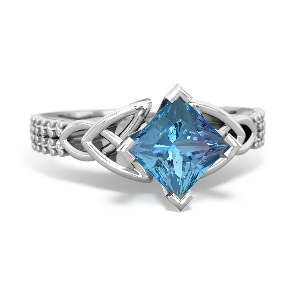 Blue Topaz Celtic Knot 6Mm Princess Engagement 14K White Gold ring R26446SQ