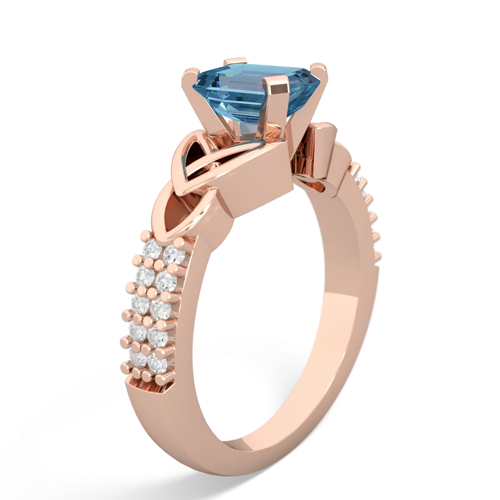 Blue Topaz Celtic Knot 7X5 Emerald-Cut Engagement 14K Rose Gold ring R26447EM