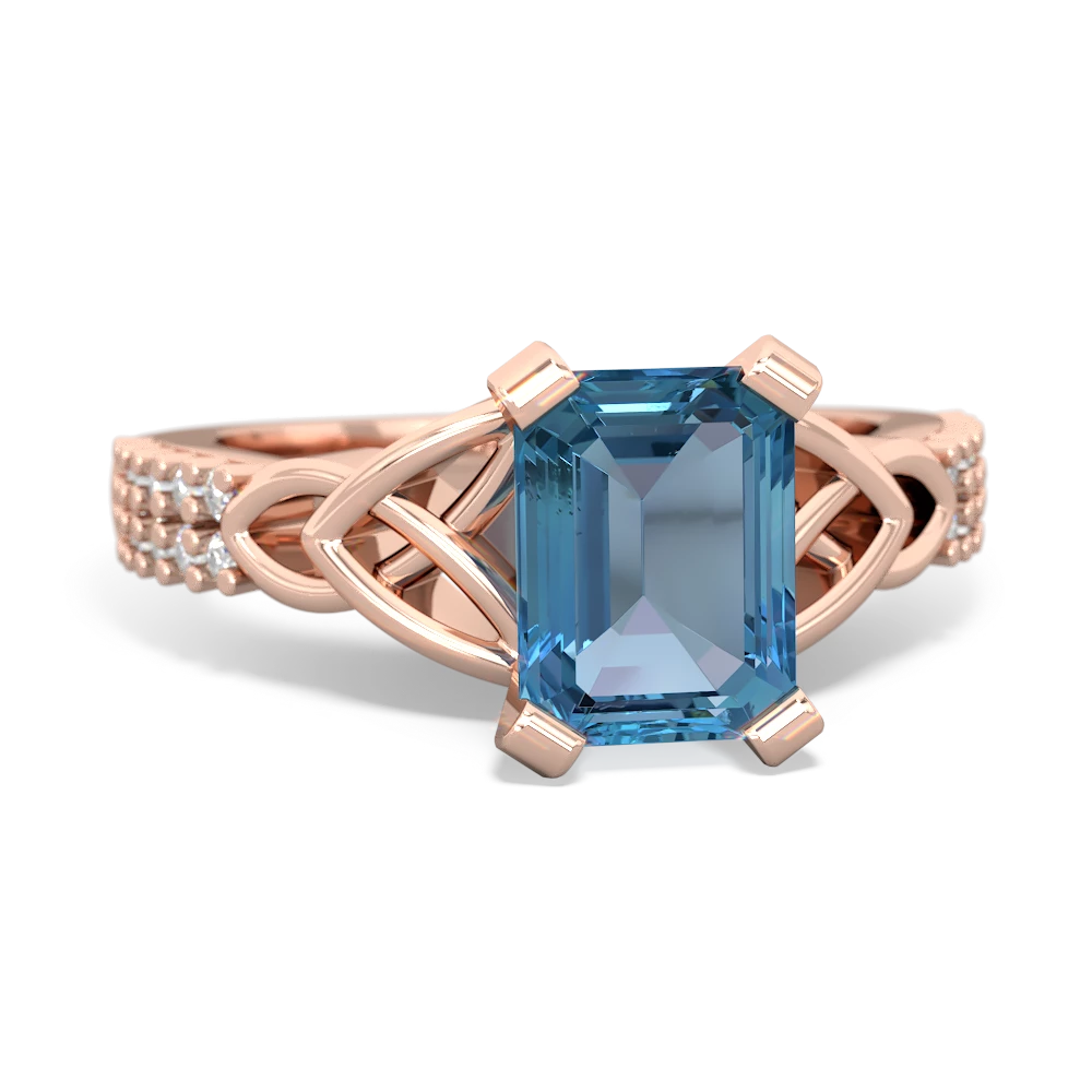 Blue Topaz Celtic Knot 8X6 Emerald-Cut Engagement 14K Rose Gold ring R26448EM