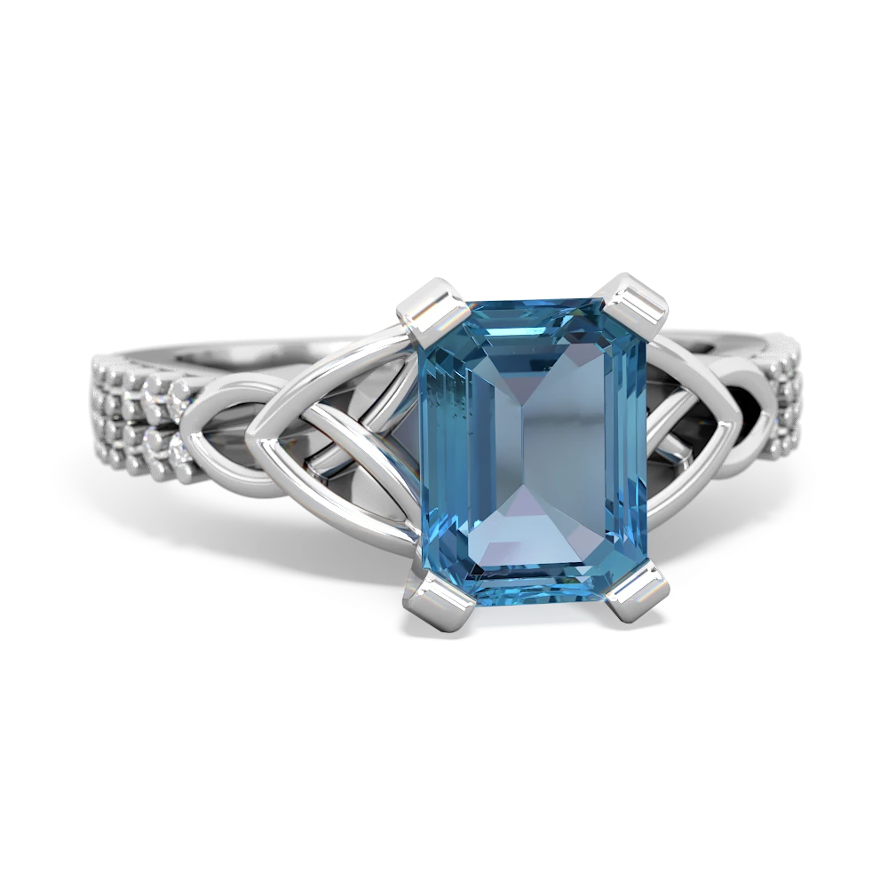 Blue Topaz Celtic Knot 8X6 Emerald-Cut Engagement 14K White Gold ring R26448EM