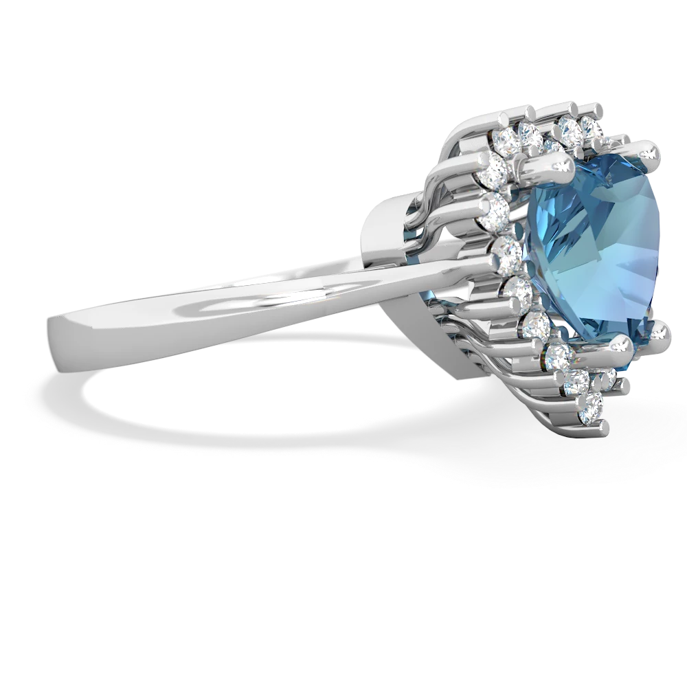 Blue Topaz Sparkling Halo Heart 14K White Gold ring R0391