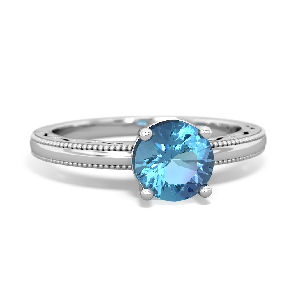 Blue Topaz Milgrain Filigree 14K White Gold ring R5090