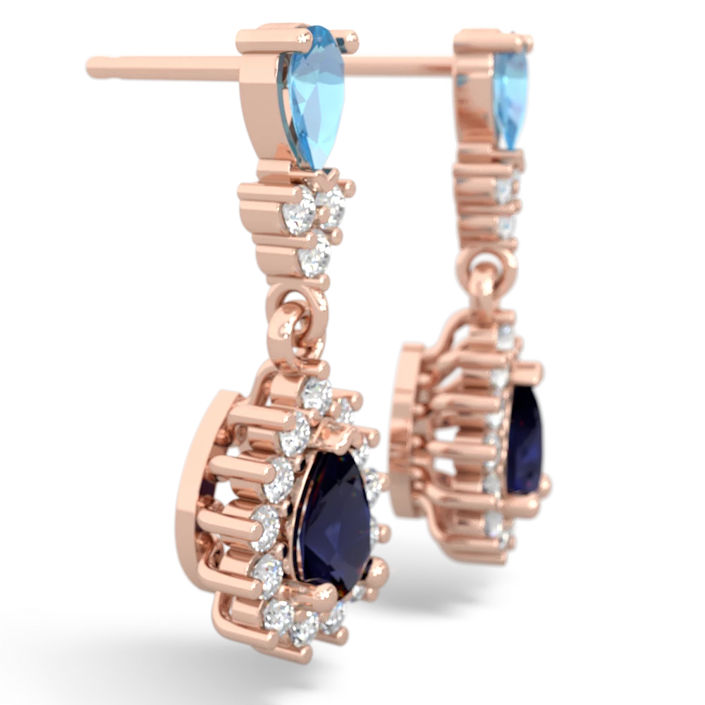 Blue Topaz Halo Pear Dangle 14K Rose Gold earrings E1882