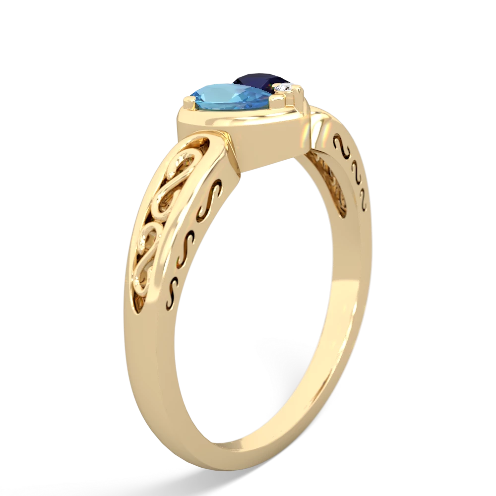 Blue Topaz Filligree 'One Heart' 14K Yellow Gold ring R5070