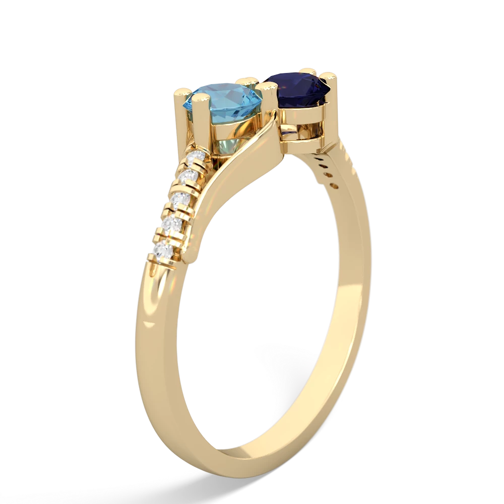 Blue Topaz Infinity Pave Two Stone 14K Yellow Gold ring R5285
