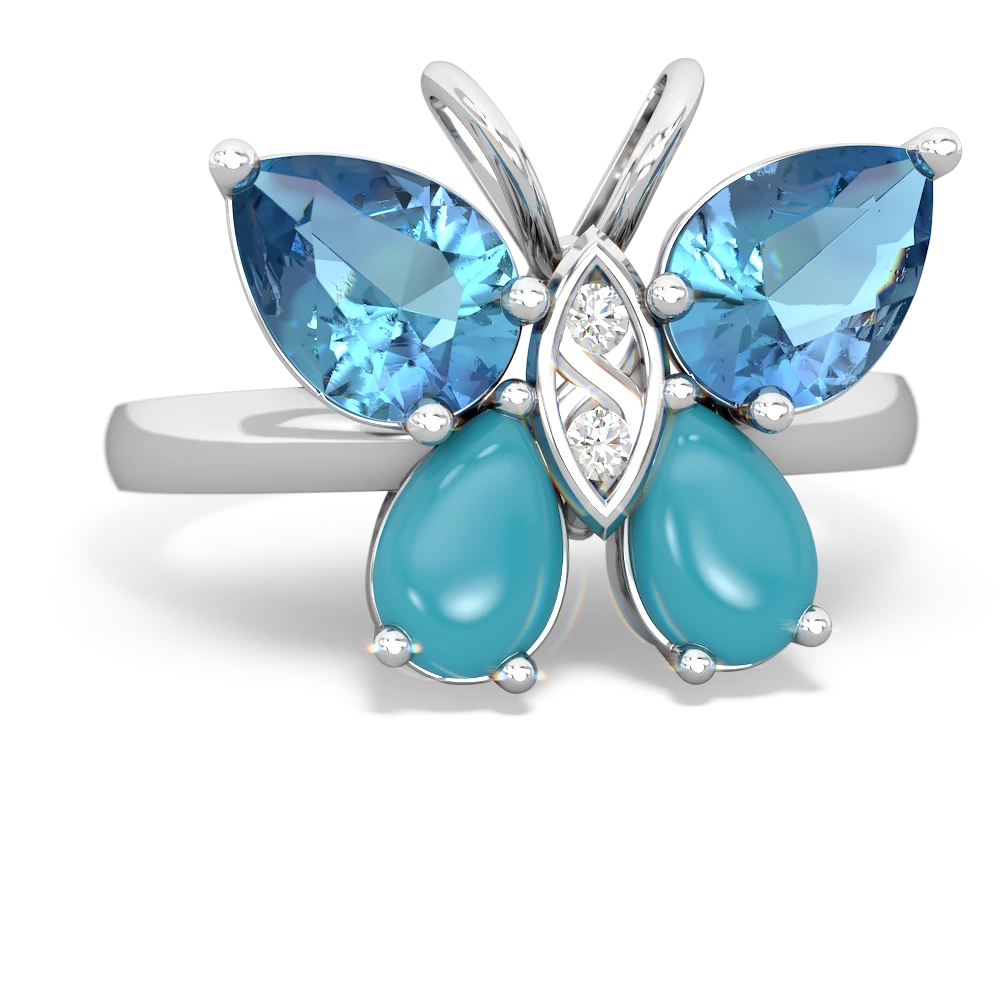 Blue Topaz Butterfly 14K White Gold ring R2215