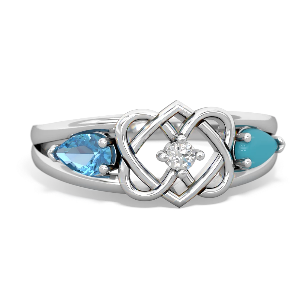 Blue Topaz Hearts Intertwined 14K White Gold ring R5880