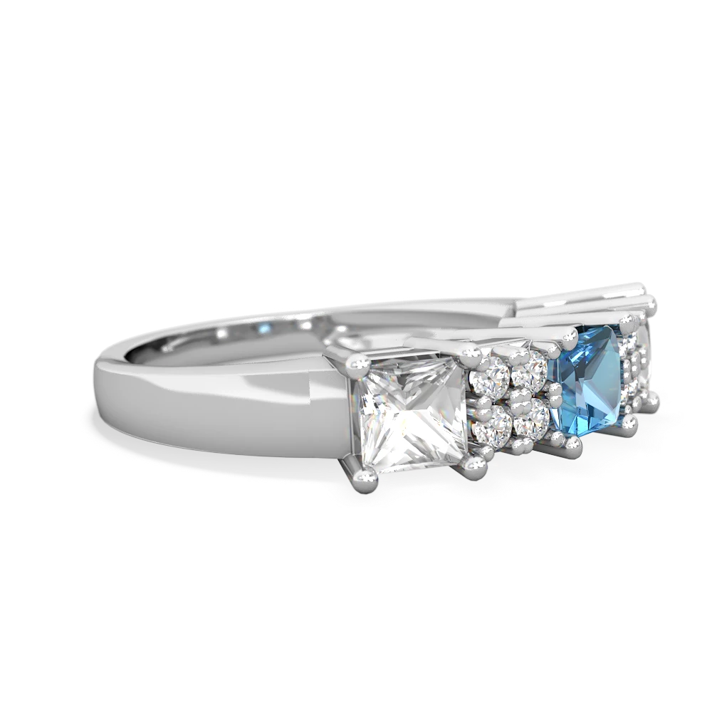 Blue Topaz Three Stone Diamond Cluster 14K White Gold ring R2592