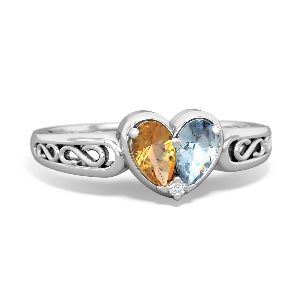 Citrine Filligree 'One Heart' 14K White Gold ring R5070