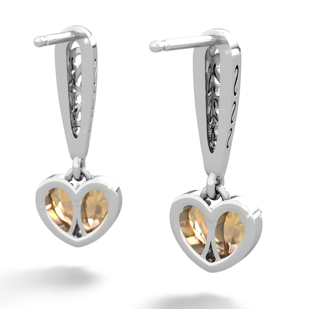Citrine Filligree Heart 14K White Gold earrings E5070