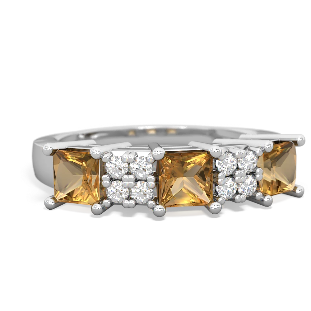 Ruby Three Stone Diamond Cluster 14K White Gold ring R2592
