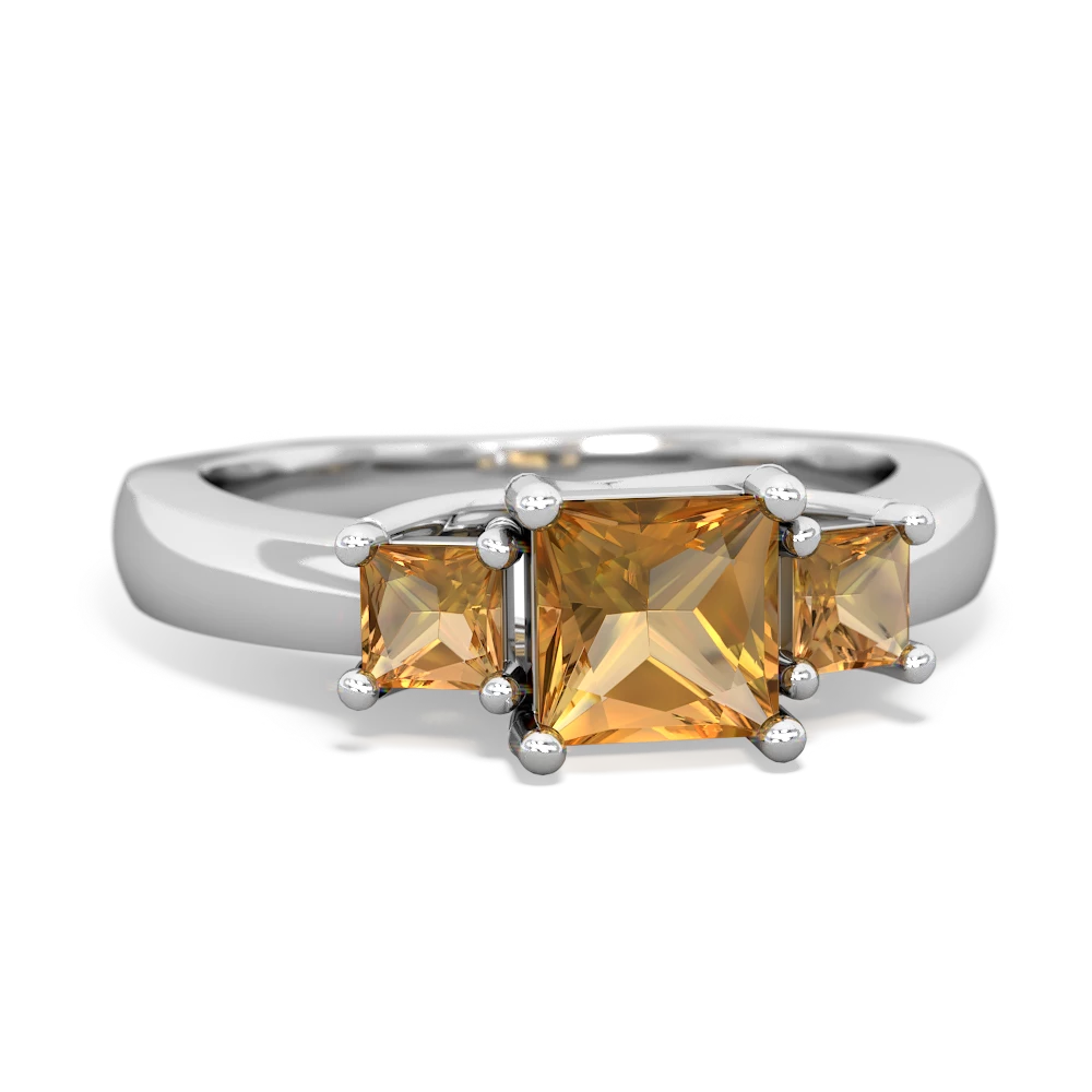 Lab Ruby Three Stone Trellis 14K White Gold ring R4015