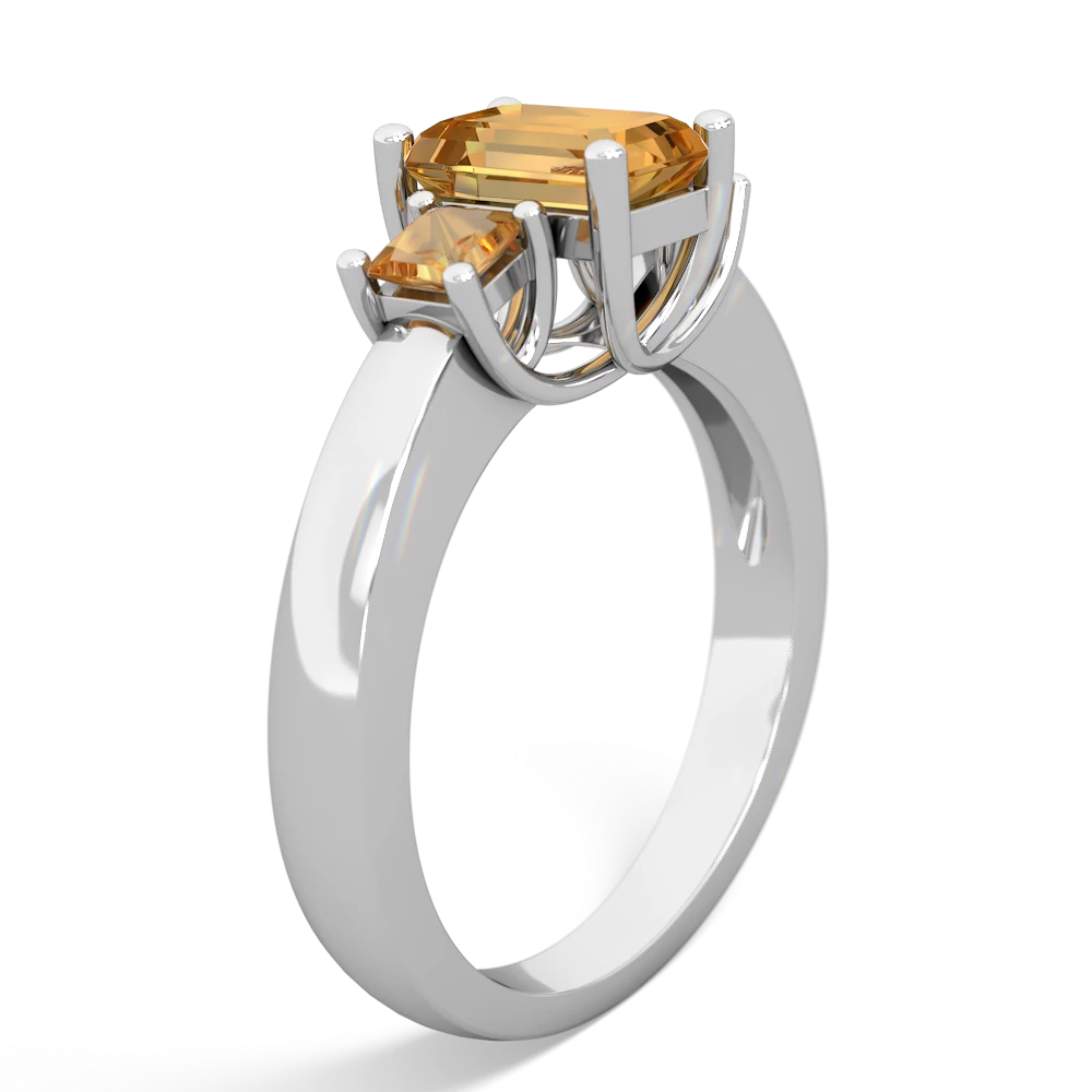 London Topaz Three Stone Emerald-Cut Trellis 14K White Gold ring R4021