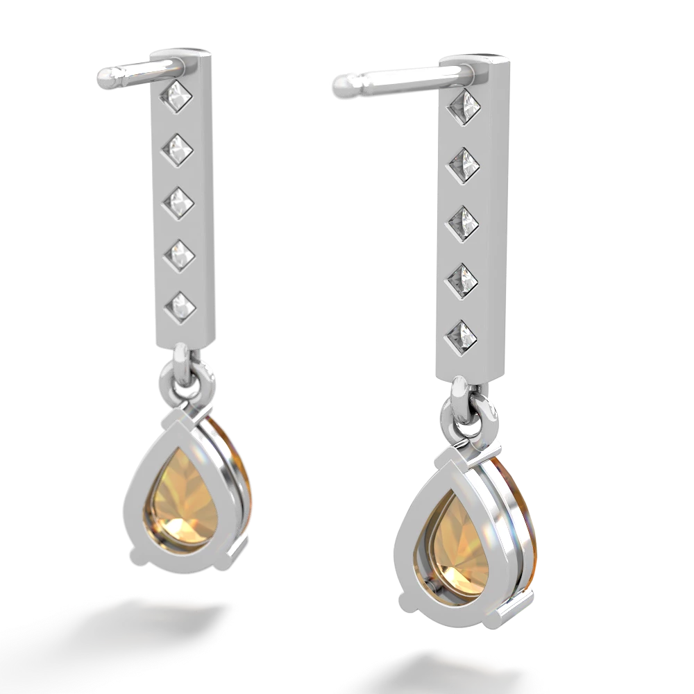 Citrine Art Deco Diamond Drop 14K White Gold earrings E5324