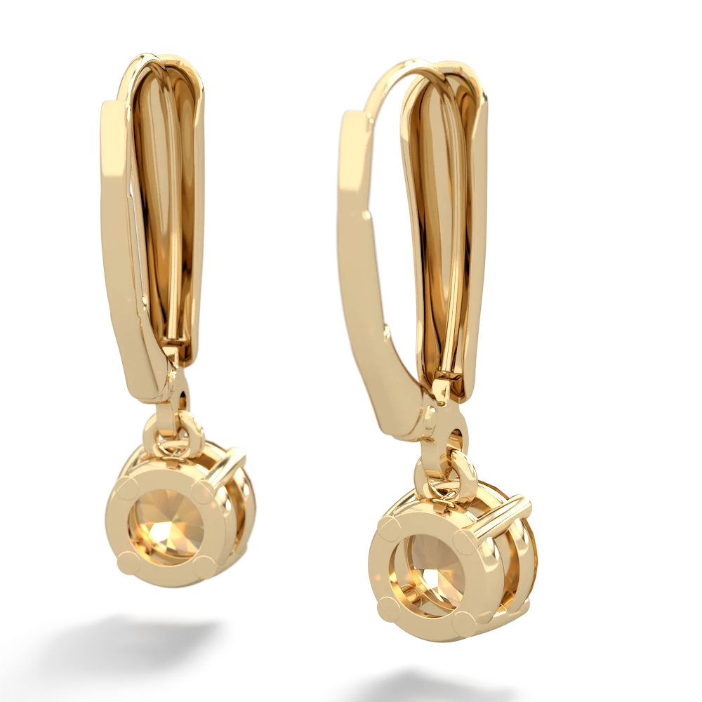Citrine 6Mm  Round Lever Back 14K Yellow Gold earrings E2786