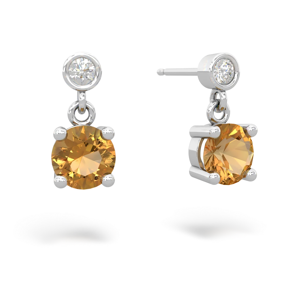 Citrine Diamond Drop 6Mm Round 14K White Gold earrings E1986