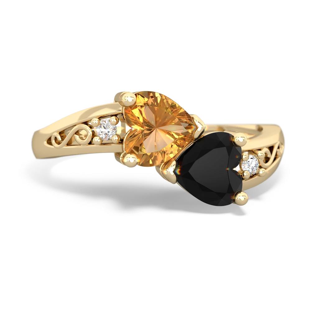 Citrine Snuggling Hearts 14K Yellow Gold ring R2178