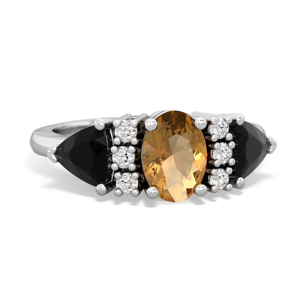 Citrine Antique Style Three Stone 14K White Gold ring R2186