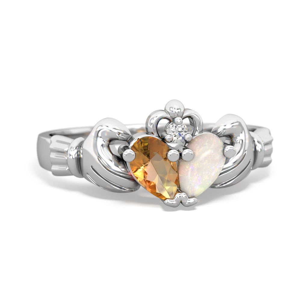 Citrine 'Our Heart' Claddagh 14K White Gold ring R2388