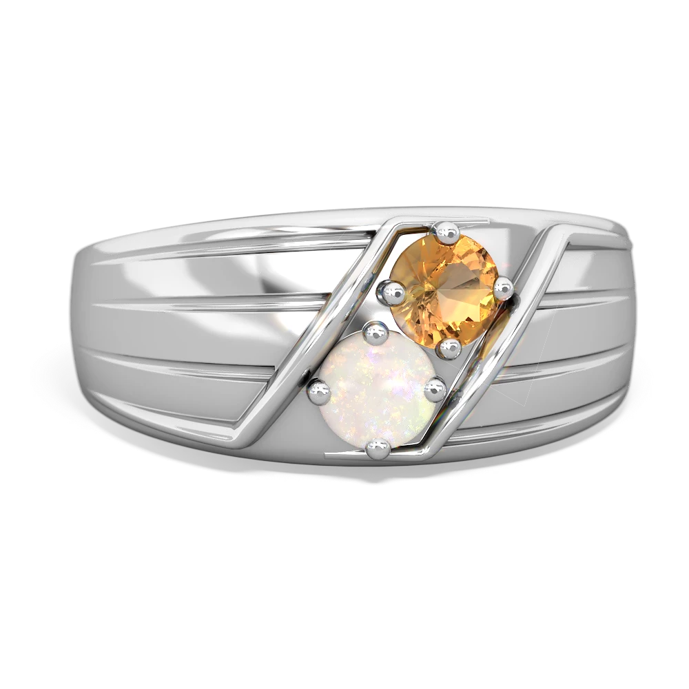 Citrine Men's Streamline 14K White Gold ring R0460