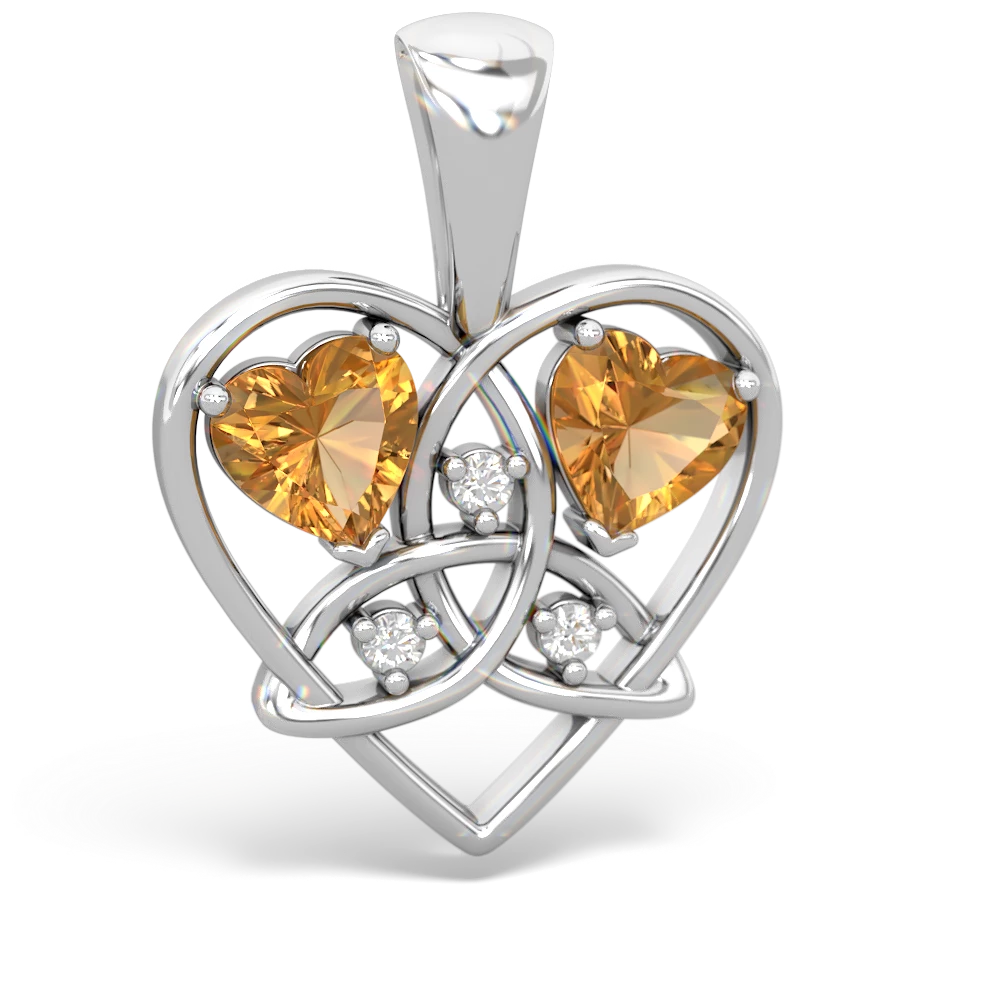 Citrine Celtic Trinity Heart 14K White Gold pendant P5331