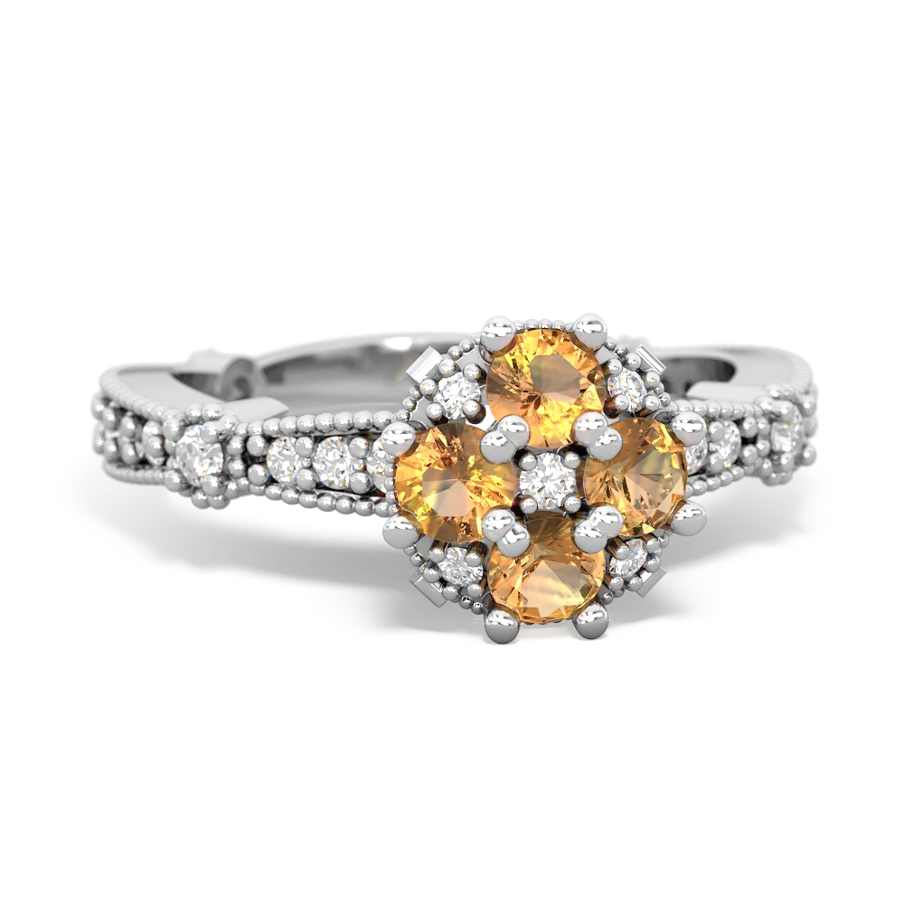 Citrine Sparkling Tiara Cluster 14K White Gold ring R26293RD