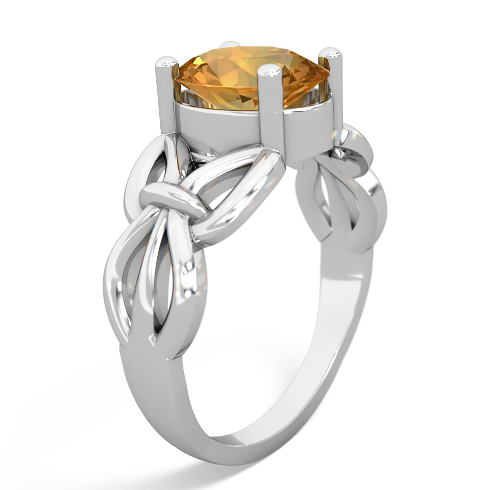 Citrine Celtic Knot Cocktail 14K White Gold ring R2377