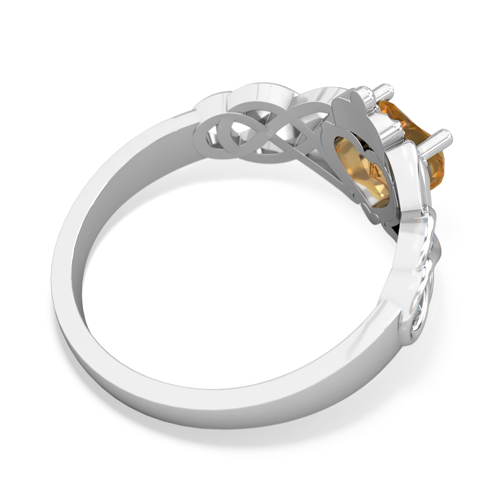 Citrine Claddagh Celtic Knot 14K White Gold ring R2367