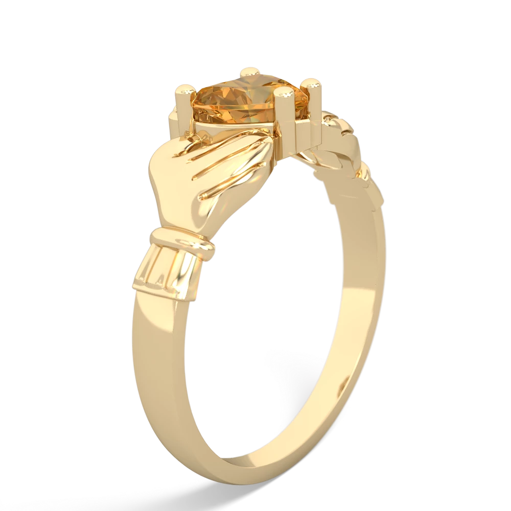 Citrine Claddagh Diamond Crown 14K Yellow Gold ring R2372