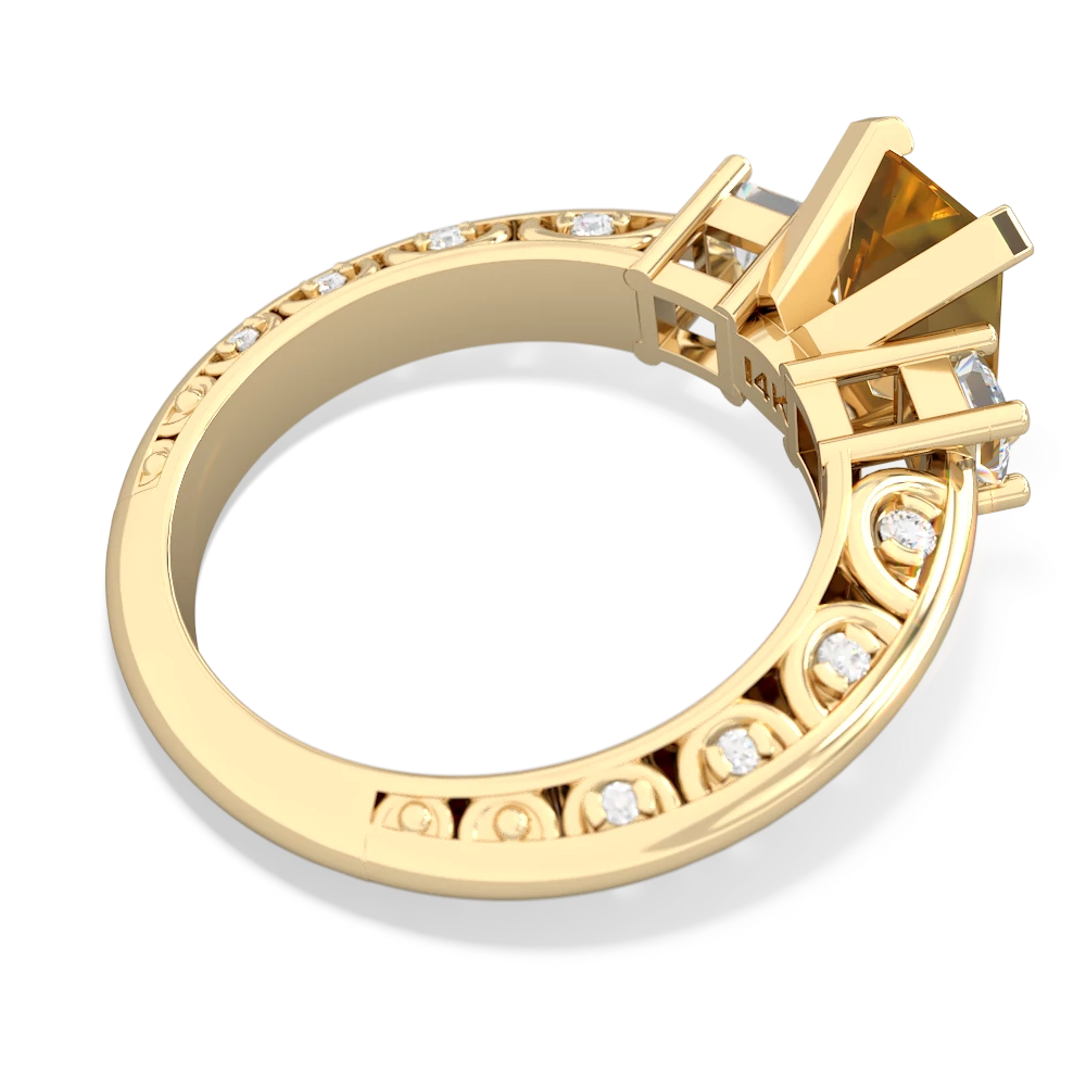 Citrine Art Deco Diamond 8X6 Emerald-Cut Engagement 14K Yellow Gold ring R20018EM