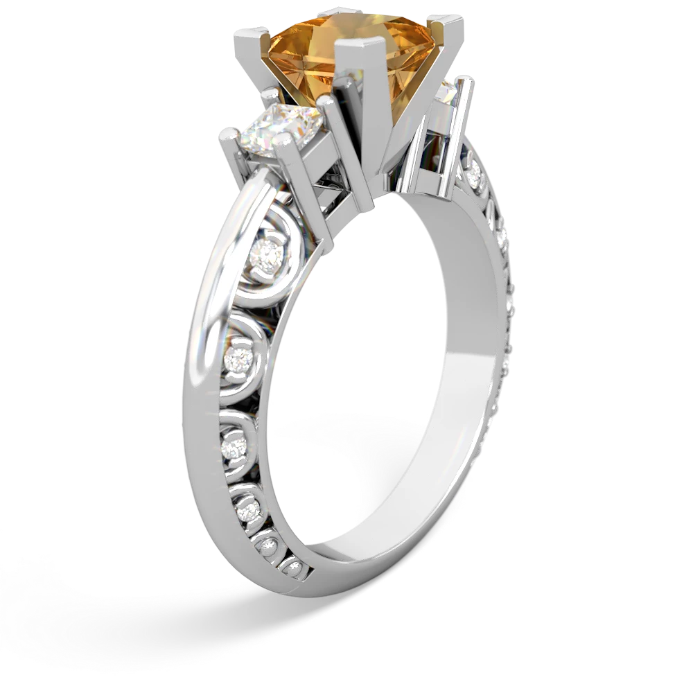 Citrine Art Deco Diamond Engagement 6Mm Princess 14K White Gold ring R2001