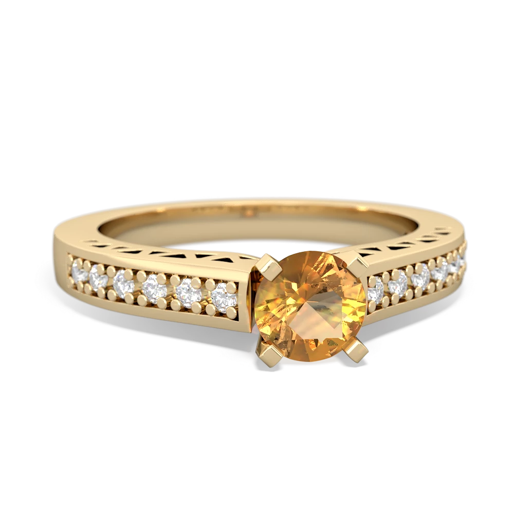 Citrine Art Deco Engagement 5Mm Round 14K Yellow Gold ring R26355RD