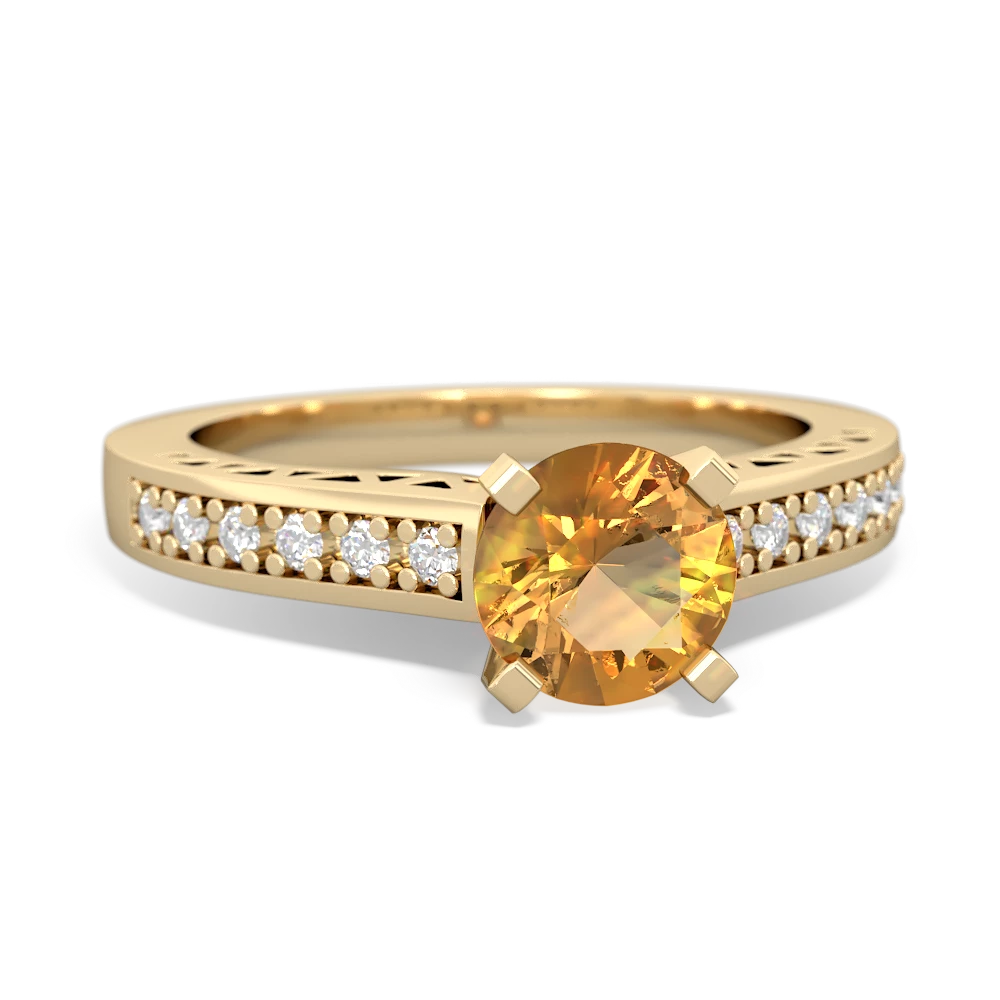 Citrine Art Deco Engagement 6Mm Round 14K Yellow Gold ring R26356RD