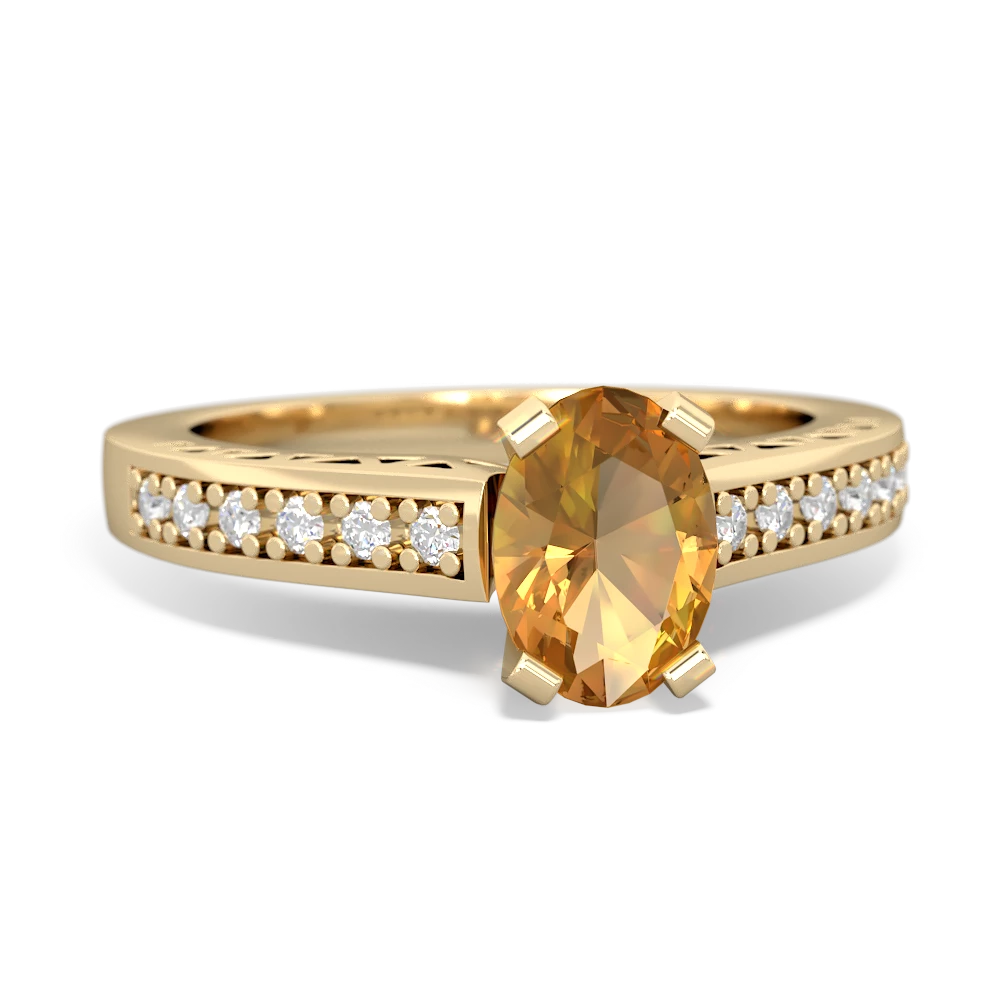 Citrine Art Deco Engagement 7X5mm Oval 14K Yellow Gold ring R26357VL