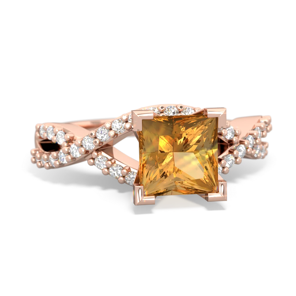 Citrine Diamond Twist 6Mm Princess Engagment  14K Rose Gold ring R26406SQ