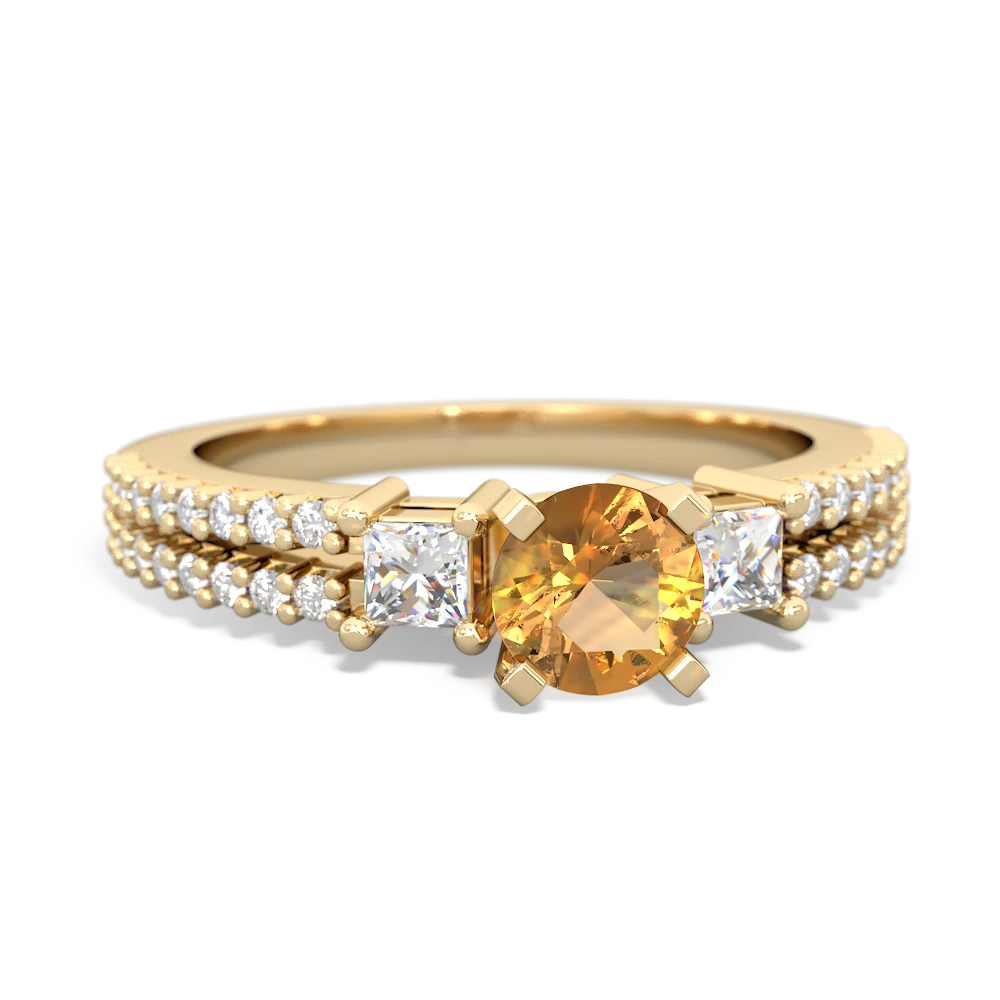 Citrine Classic 5Mm Round Engagement 14K Yellow Gold ring R26435RD