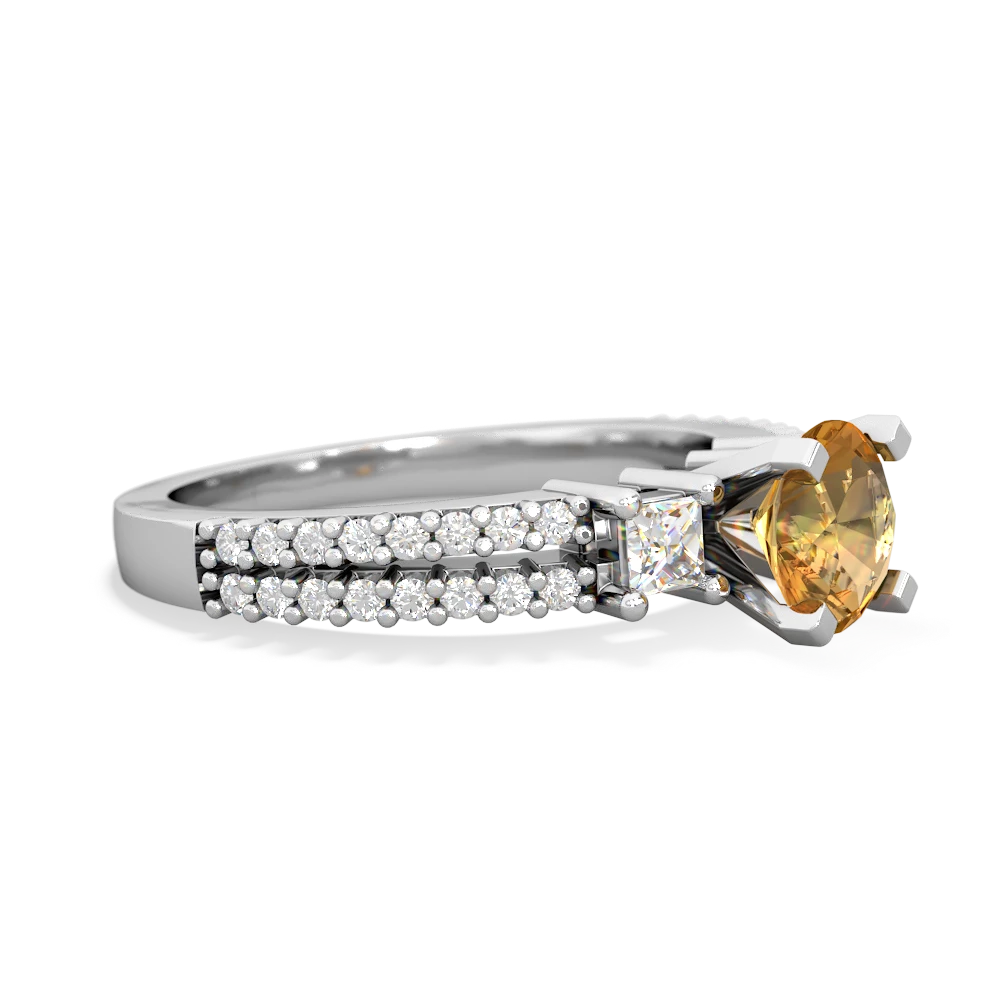 Citrine Classic 6Mm Round Engagement 14K White Gold ring R26436RD