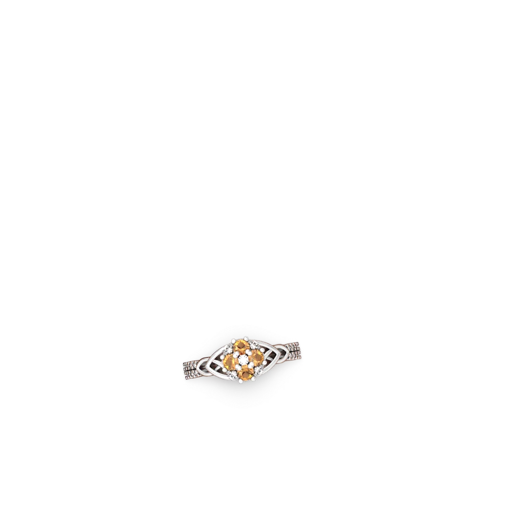 Citrine Celtic Knot Cluster Engagement 14K White Gold ring R26443RD