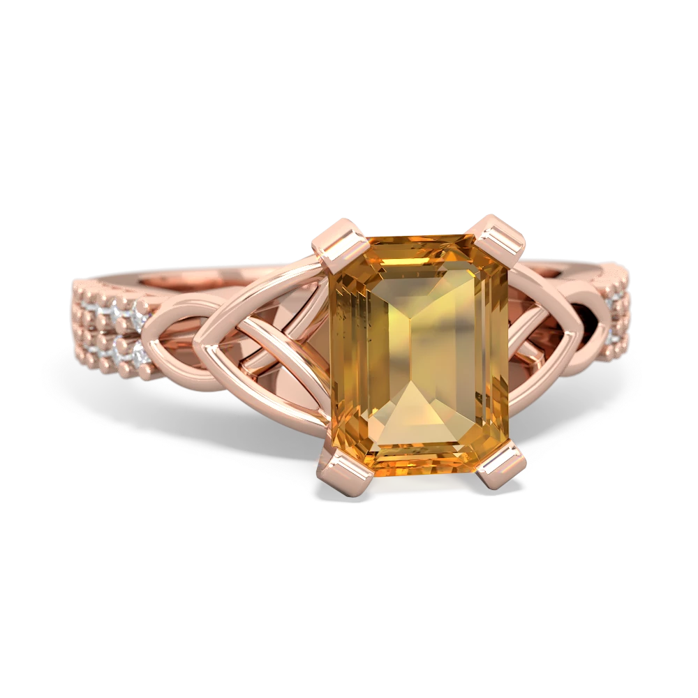 Citrine Celtic Knot 8X6 Emerald-Cut Engagement 14K Rose Gold ring R26448EM