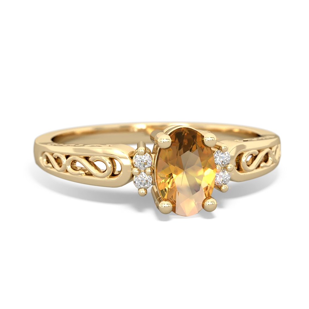 Citrine Filligree Scroll Oval 14K Yellow Gold ring R0812
