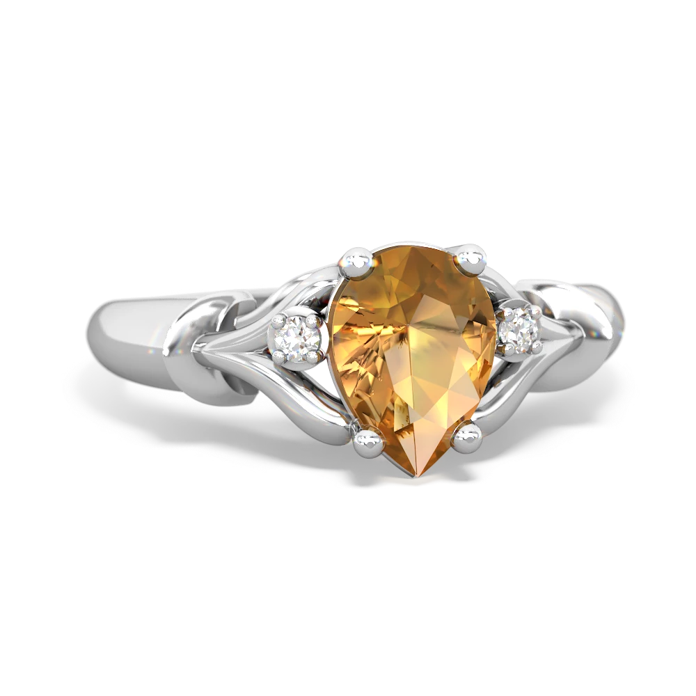 Citrine Precious Pear 14K White Gold ring R0826