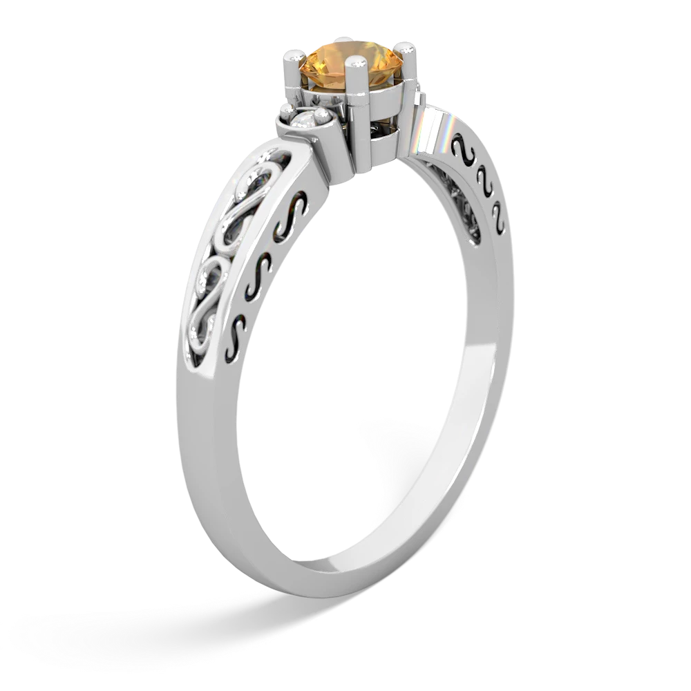 Citrine Filligree Scroll Round 14K White Gold ring R0829