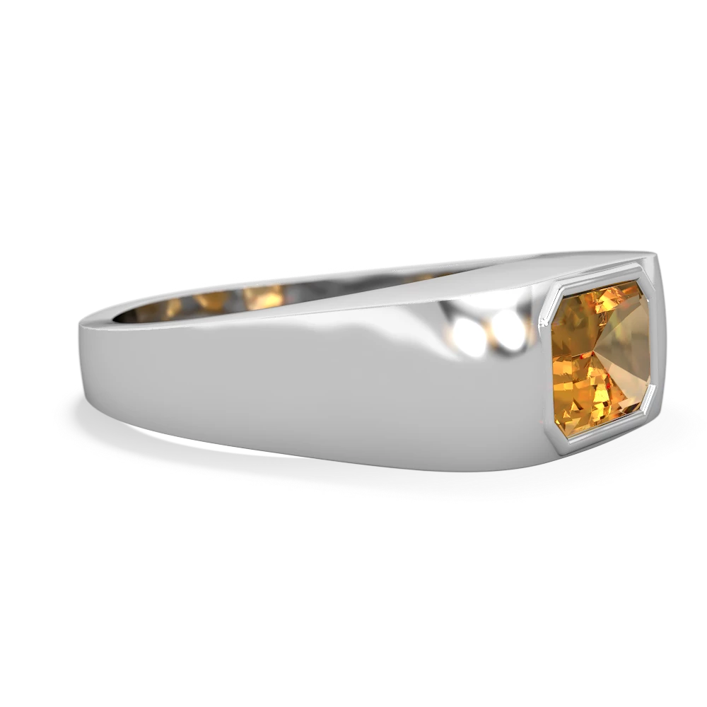 Citrine Men's Emerald-Cut Bezel 14K White Gold ring R0410