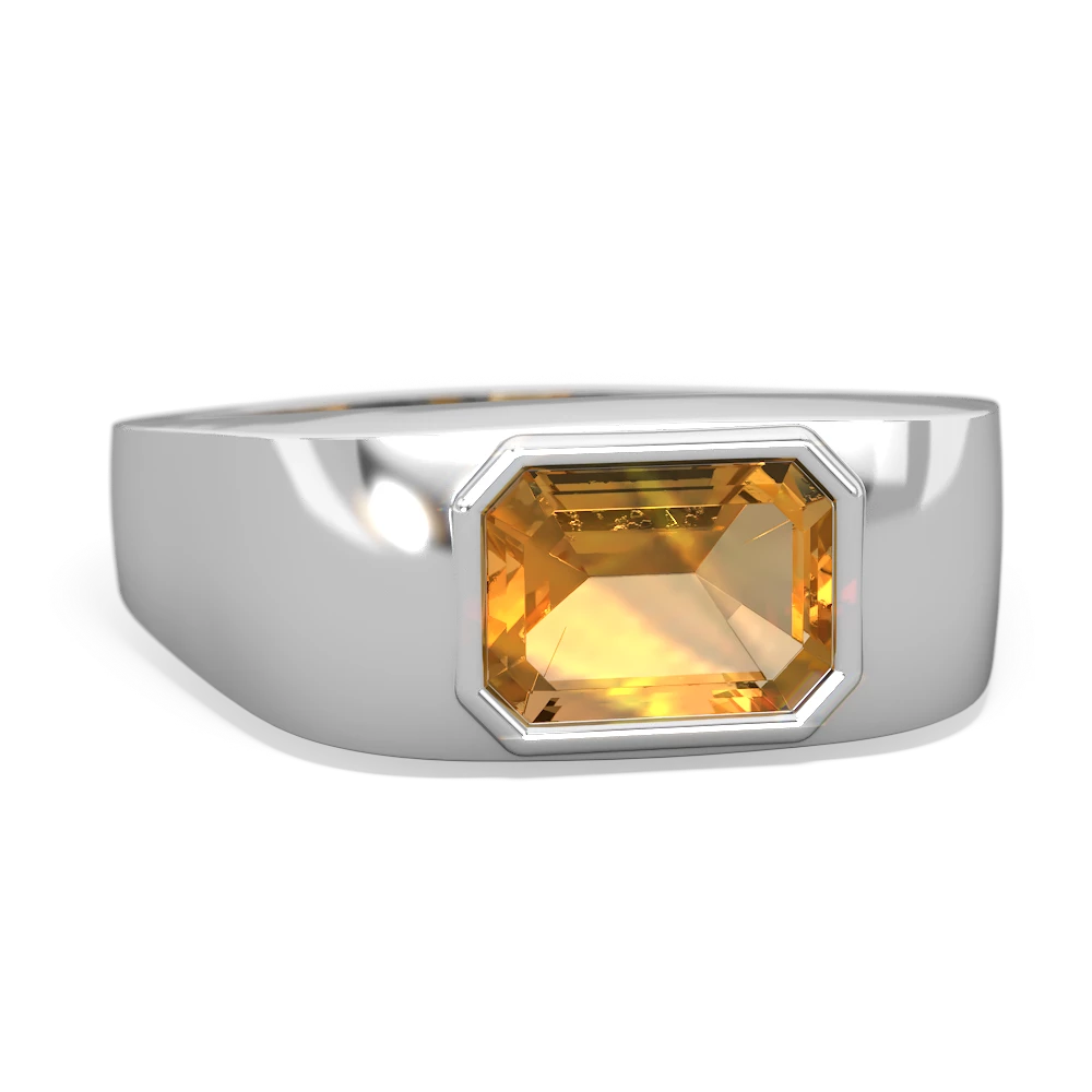 Citrine Men's Emerald-Cut Bezel 14K White Gold ring R0410