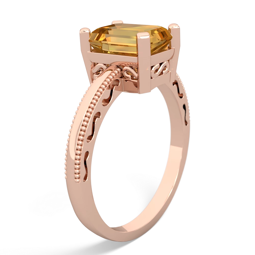 Citrine Milgrain Scroll 14K Rose Gold ring R2338