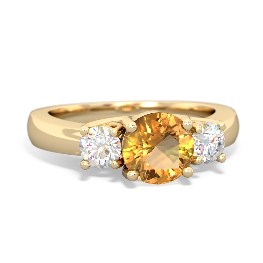 Citrine Diamond Three Stone Round Trellis 14K Yellow Gold ring R4018