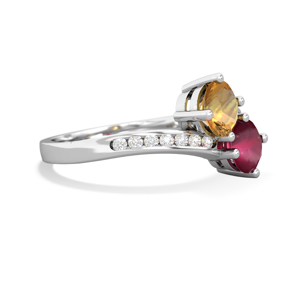 Citrine Channel Set Two Stone 14K White Gold ring R5303