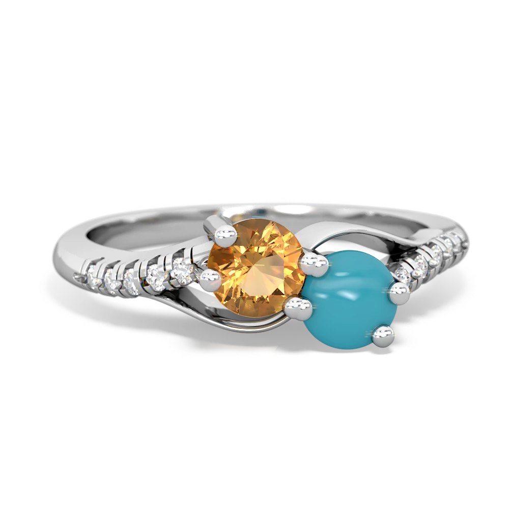 Citrine Infinity Pave Two Stone 14K White Gold ring R5285