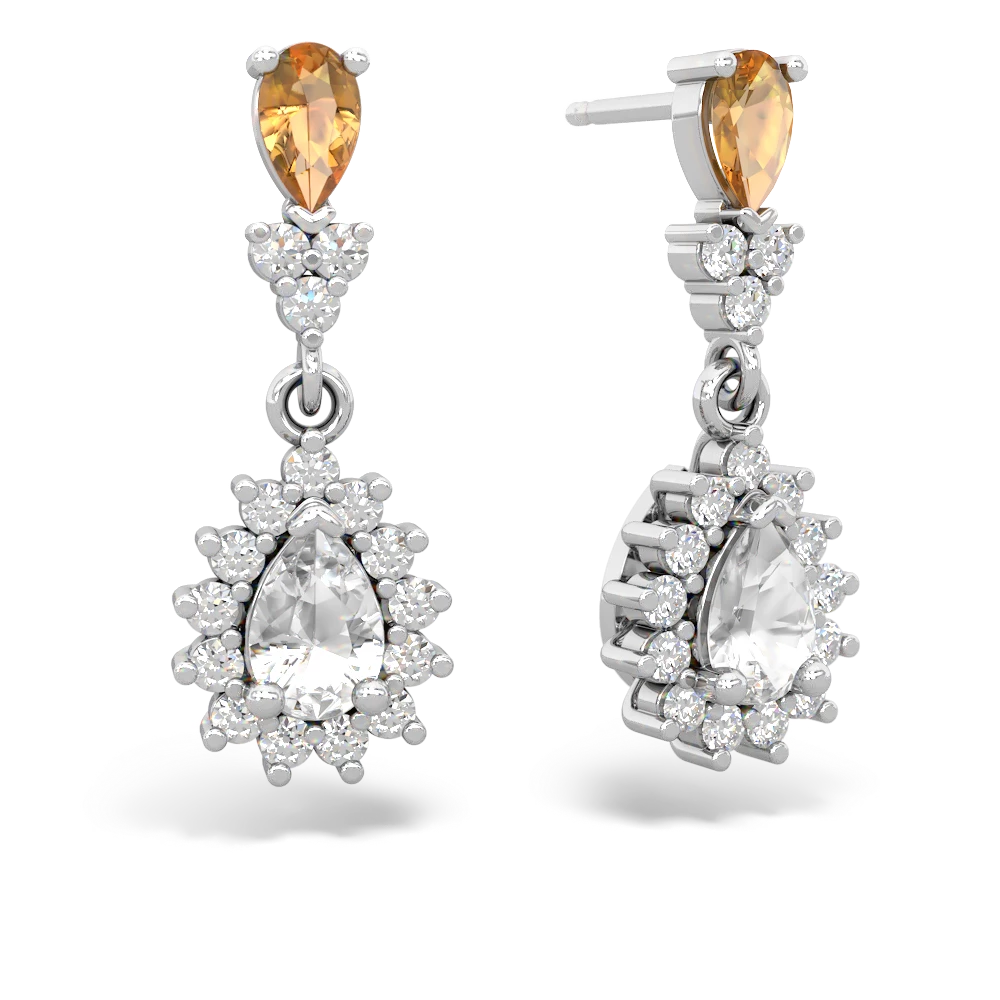 Citrine Halo Pear Dangle 14K White Gold earrings E1882